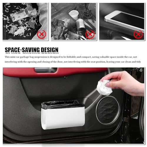 Image of Car Trash Can, Car Garbage Can, Waterproof Litter Auto Trash Can for Travelling, Auto Interior Accessories Foldable Hanging Mini Cars Storage Bag Container Universal Fit Most Cars (White)