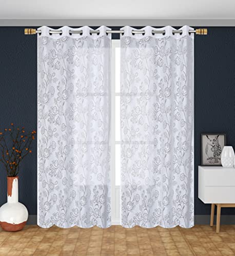 Image of Aroma Brand Tissue Transparent Fancy Sheer Polyester Curtains for Door- Pack of 1 (Door - 7 Feet, White - Rose)