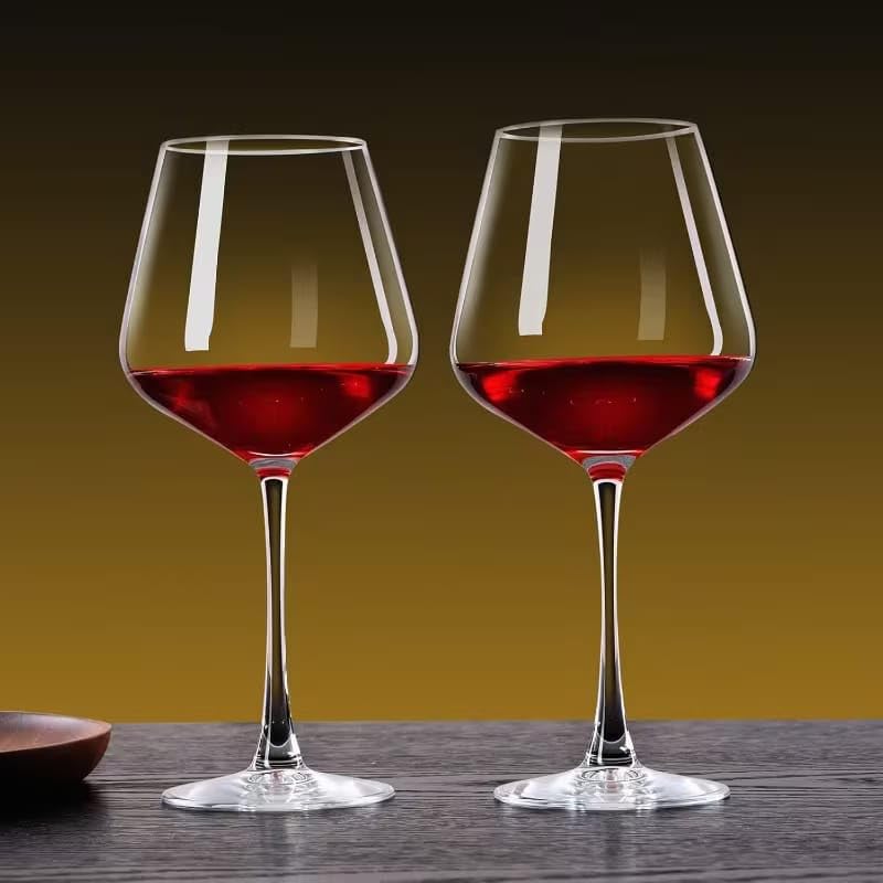 Image of PrimeWorld Hand-Blown Burgundy Wine Glasses Set of 2 - 450ml | Large Crystal Red & White Wine Glassware | Elegant Stemmed Glasses for Weddings, Birthdays & Gifting