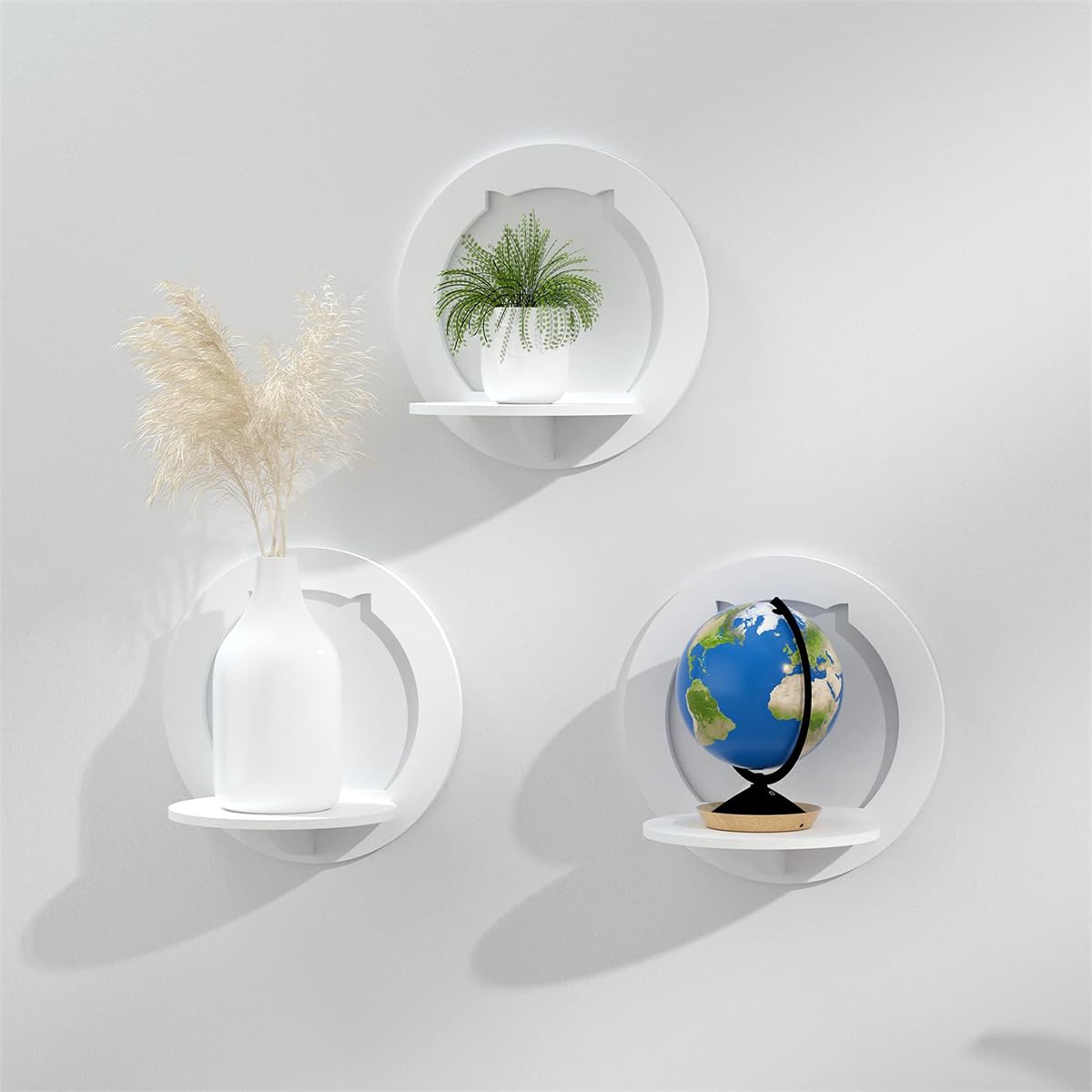 ExceforeStylish 3-Piece White Floating Shelves Set, Easy Assembly, Ideal for Kids' Room, Living Room and Bedroom Storage, 29x29x18cm