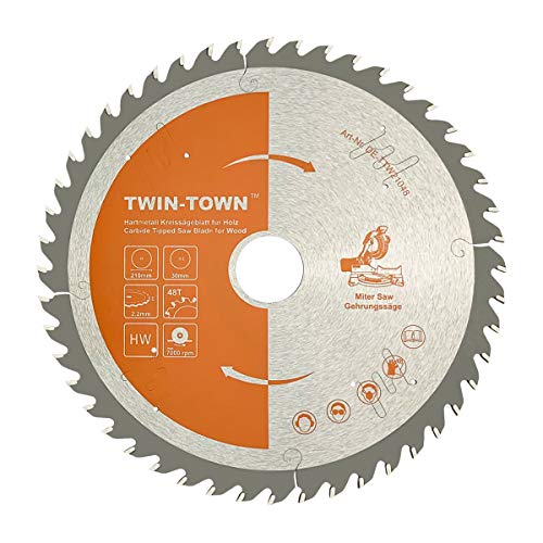 TWIN-TOWN - Hoja de Sierra Circular Para Madera, 210x30mm 48 Dientes, Anillo Reductor 20 mm, Ideal Para Construcción, Madera Natural, Dura, Encofrado, Tablero De Fibra y Encolada