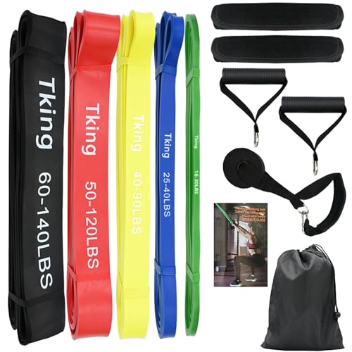 Tking Juego de bandas de resistencia de 5 niveles, para levantamiento de potencia, desarrollo muscular, entrenamiento en casa, yoga, movilidad elástica, bandas de asistencia para tirar