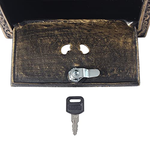 Nisorpa Wall-Mount Vintage Mailboxes Bronze Cast Aluminum Mailbox W/ 2 Keys Outdoor Locking Mailboxes Pastoral Retro Postboxes With Flower Design - 15.8" X 10.8" X 4" #TOP6