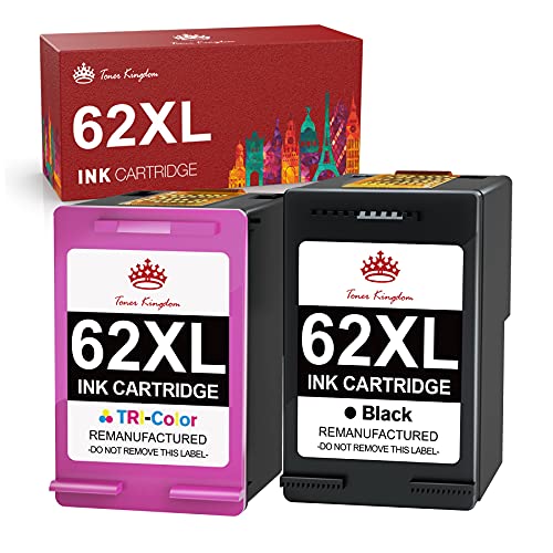 Toner Kingdom Remanufactured Ink Cartridge Replacement for HP 62XL 62 XL with Envy 5540 5660 5640 7644 7640 7645 5545 OfficeJet 5740 5741 5780 OfficeJet 200 250 Series Printers (1 Black, 1 Tri-Color)
