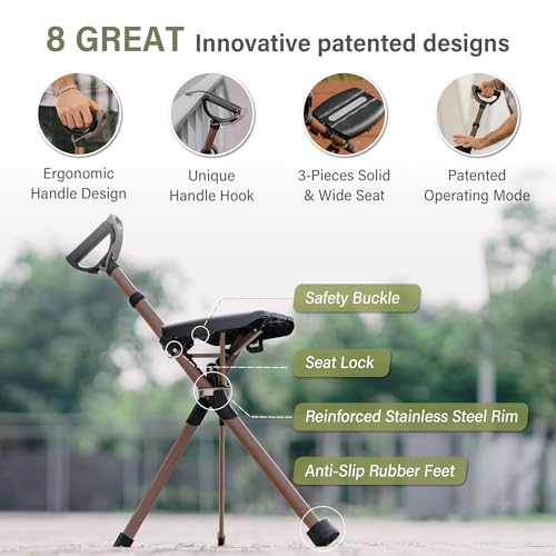 Image of STEP2GOLD Ta-Da Chair Series 2 PRO MAX - Walking Cane with Seat, Sturdy Foldable Stool Supports 400 lb, Lightweight Aluminum Walking Stick with Chair, Anti-Slip, Ideal for Hiking & Outdoors (Black)