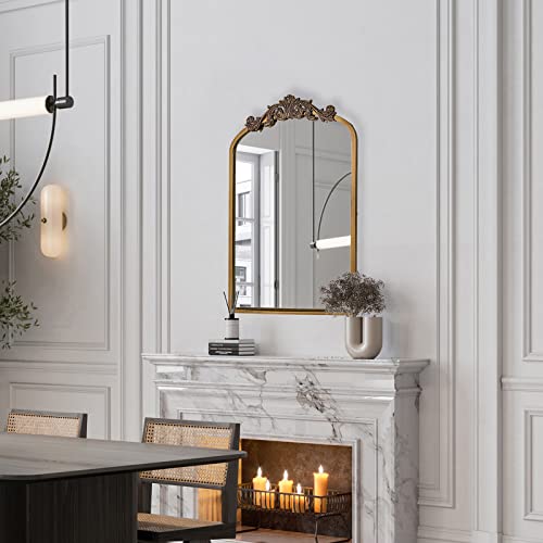 Seekelegant Gold Arched Mirror, 24"X36" Arch Mirror With Metal Frame, Arendahl Traditional Arched Mirror For Wall, Antique Decorative Wall Mirror For Bathroom, Vanity, Entryway #TOP4