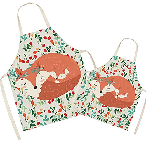 Schürze für Eltern und Kinder aus Baumwolle und Leinen-Süße Fuchs-Mutter- und Kinderschürze, Kochen Backen Kunst Malerei Gartenschürzen Familie Cover