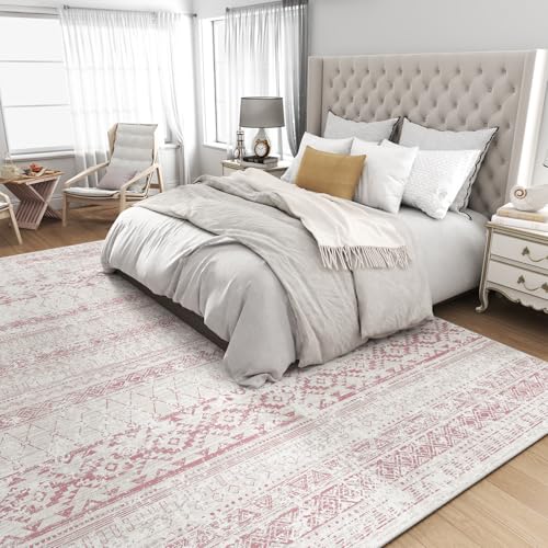 Area Rugs for Living Room - 5x8 Machine Washable Boho Moroccan Rug Distressed Neutral Carpet Non Slip Soft Indoor Rug for Bedroom Dining Room Playroom Office