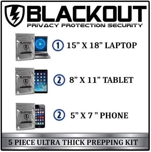 BLACKOUT Faraday Cage EMP Bags Premium Ultra Thick 5pc Prepping Kit Laptops Tablets Smartphones Hard Drives
