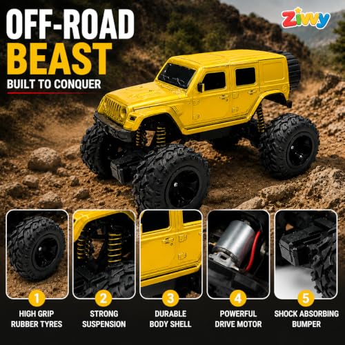 Image of Big Yellow Remote Control Car Toy | Thar Roxx | Smoke and LED Light | Monster Truck Remote Control 4x4 | Rechargeable Car | 2.4G Remote Control | High Speed |100m Range | Birthday Gift for Kids