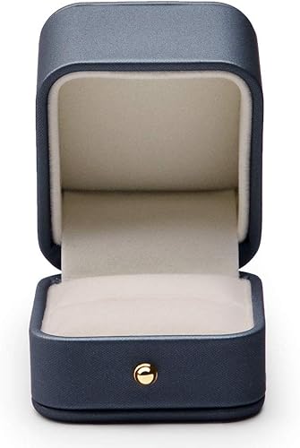 Miniatura 4 de Oirlv Caja de Anillo Azul Acero Preciosa Caja de Regalo de Anillo de Cuero Premium para Boda, Estuche de Almacenamiento de Joyería para Propuesta