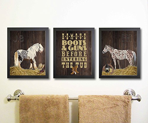 Silly Goose Gifts Western Cowboy Horse Themed Bathroom Wall Art Print Decoration (Set of 3) - //coolthings.us