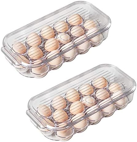 vacane Plastic Egg Holder for Refrigerator,Stackable Egg Holder Clear Tray with Lid,BPA-Free Egg Container Organizer Countertop Kitchen Fridge, Stores 16 Eggs - 2 Pack