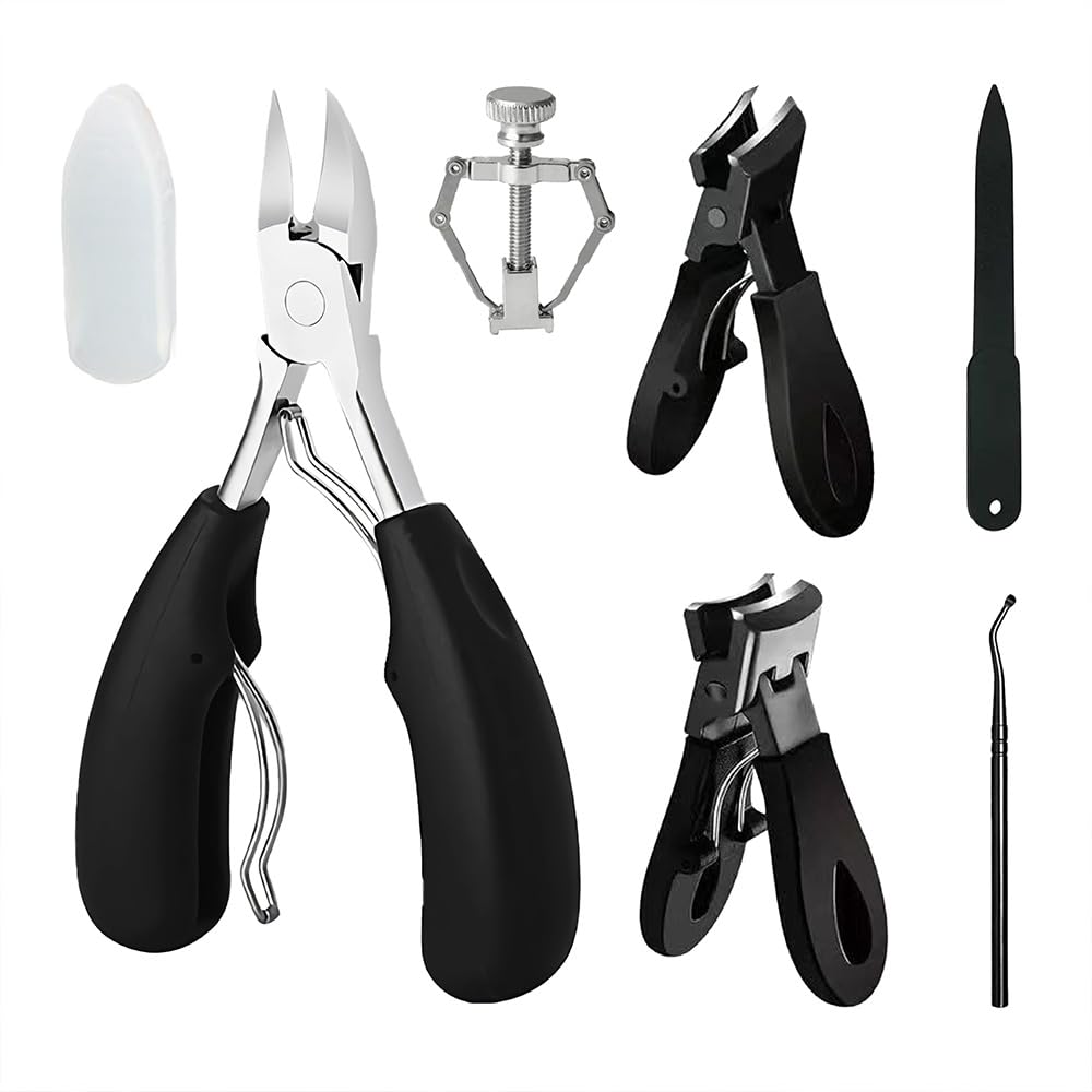 6Pcs Ingrown Toenail Removal Kit, Pedicure Tools for Feet with Fingernail & Toenail Clippers, Professional Nail Cutter Set for Thick Nails, Manicure & Nail Care Tools for Men & Women Black6