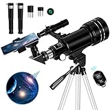 occer Telescopes for Adults Kids - Portable Telescope for Beginners for View Moon(15x-150x) - 70mm Aperture 300mm Lightweight Refracting Telescopes with Adjustable Tripod Moon Filter Wireless Remote