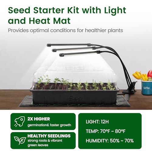 SOLIGT 60 Cell Seed Starter Kit with Grow Light and Heat Mat, Seed Starter Tray with Higher 4.3” Humidity Dome, Flexible Light Positioning for Seed Starting & Seedling Growth - Image 3