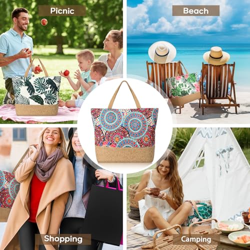 Image of Trifabricy Beach Bag for Women, Large Beach Tote Bags with Zipper, Woven Straw Tote Waterproof, Swim Gym Shopping Travel Bag