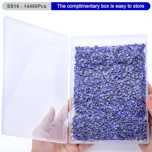 Image of Hotfix Rhinestones Bulk, 14400PCS Dark Blue Hot Fix Rhinestones for Clothes DIY Decoration Crafts, Dark Blue, SS16, 3.8-4.0mm