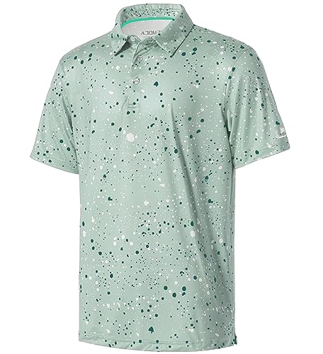 Golf Shirts for Men Dry Fit Performance Short Sleeve Print Moisture Wicking Polo Shirt