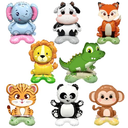 8 unidades balões de papel de animais com base, balões de animais gigantes XXL, balões de alumínio de leão Panda, balão de hélio de macaco crocodilo para presente crianças aniversário zoológico festa