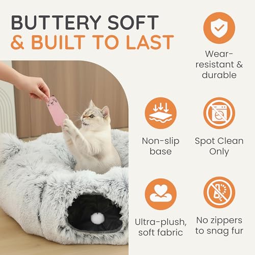 Image of 3-in-1 Cat Tunnel Bed - Cat Tunnels & Cat Beds for Indoor Cats with Catnip Toys - Cat Bed Cave & Peekaboo Cat Hideaway - Foldable Interactive Cat, Kitty & Kitten Toys
