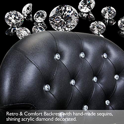 Pennynana Modern Elegant 360-Degree Swiveling Hydraulic Barber Chair Hair Beauty Salon Equipment With Crystal Tufted Backrest, Adjustable Height, Black #TOP4