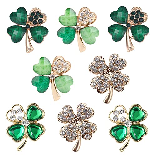 Image of TAORANJU Four Leaf Clover Brooches for Women, 8 Pcs Rhinestone Brooch Pins for St. Patrick's Day Accessories, Crystal Lapel Pins for Women Girls Wedding Party and Holiday Jewelry Gift