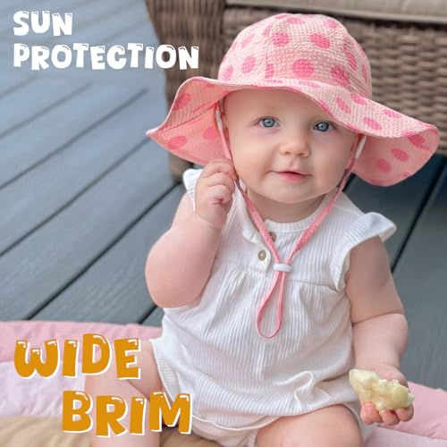 Image of HONGTEYA Baby Sun Hat Toddler Girl Beach Hat Sun Protection Adjustable Outdoor Summer Wide Brim Bucket Hat for Infant Kids