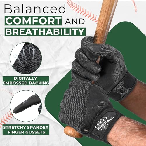 Image of HANDLANDY Baseball Batting Gloves for Adult Youth, Grip Breathable Softball Batting Gloves Fit Men Kids Boys Girls