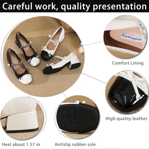 Women's Classic Patent Leather Chunky Heel Mary Janes Pumps Comfort Round Toe Fashion Ankle Strap Low Heel Bow Dress Pumps for Office Party Walking2