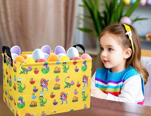Image of Rectangle Empty Easter Baskets Boy Large Toy Storage Bin Girls collapsible Hamper Waterproof Canvas Box Kid Gifts Spring Decor( Sunglasses Dinosaur Egg )