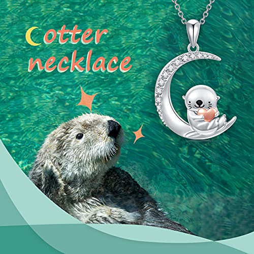 Image of PROESS Animal Birthstone Necklace 925 Sterling Silver Otter /Axolotl /Hippo /Elephant /Dachshund /Monkey /Red Panda Pendant Necklace Animal Birthstone Jewelry Gifts for Women