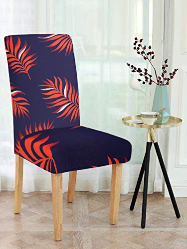 Image of Cortina Dining Chair Slipcovers | Anti Slip Chair Cover | Leaf Print, Removable & Easy Wash | Universal Fit Soft Stretchy Polyester Spandex | Living Room, Kitchen, Hall | Pack of 4, Navy