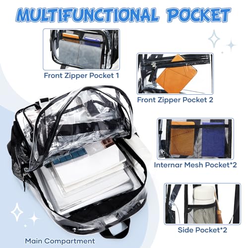 coowoz Clear Backpack for Stadium Events Heavy Duty PVC Clear Bookbag Backpacks for School Girls Boys Transparent See Through Concert Bag Women Mochilas Escolares Para Niñas Black4