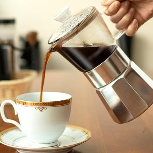 Miniatura 2 de Cafeteras Moca Caldera Espresso Machine, Vidrio y Acero Inoxidable Mocha Pot, 240 Ml/8.5 Oz, Para Máquinas de Café Power (Color : A, Tamaño: 240ML)