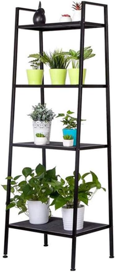 4-Tier Metal Ladder Shelf, Multifunctional Ladder Bookshelf Plant Flower Stand Storage Rack Shelves Bookcase with Metal Mesh Layers for Home Living Room Office (Black)