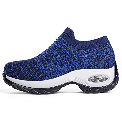 Women's Walking Shoes Sock Sneakers - Breathable Mesh Slip On Lady Girls Work Nursing Easy Shoes Platform Loafers Royal Blue,9.5 #TOP3