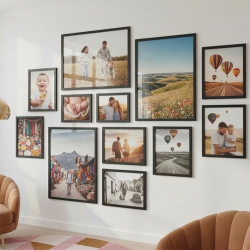 Image of HOTHOUSE Photo Frame For Wall decoration | Wooden Frames For living room Office | Aesthetic Frames For Wall Decor Gifts | Photo frame for Home Decor Bedroom | Set of 12 (BLACK, Combo-4)