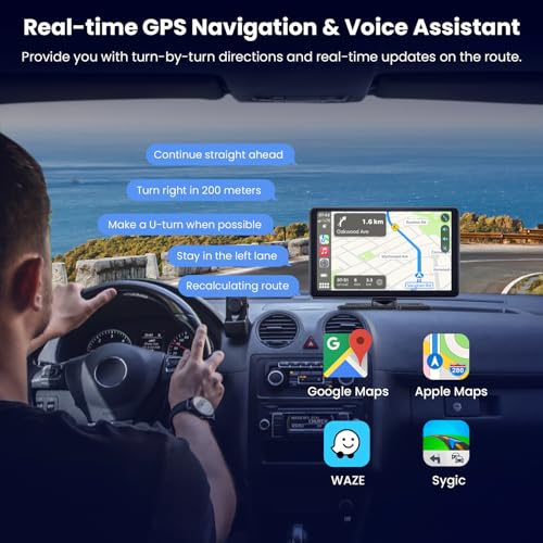 9" Wireless Apple CarPlay Android Auto Screen for Car, 1080P Camera FHD Touch Screen Sat Nav Car Stereo Portable Car Play Mirror Link Music Video Player Siri/AirPlay/AUX/FM/Radio - Image 4