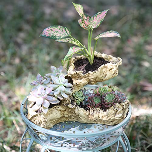 Faux Driftwood Planter Sculpture Multilayer Log Planter Artificial Tree Root Style Flower Pot Holder Stump Planter (Multilayer) #TOP2