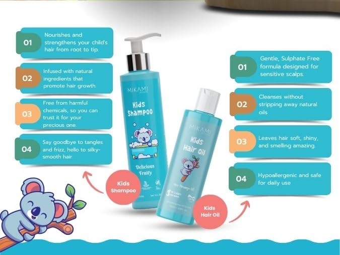 Image of Kids Hair Oil (100ml) and Kids Shampoo (200 ml) - Combo - Age 3+ Years