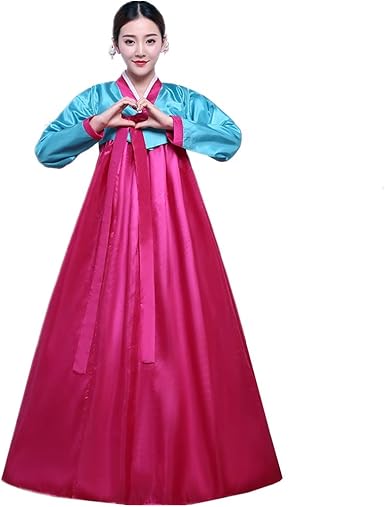 Amazon Com Xinfu 韓國傳統女性韓服套裝長袖彩色連衣裙角色扮演服裝 服裝 鞋子和珠寶