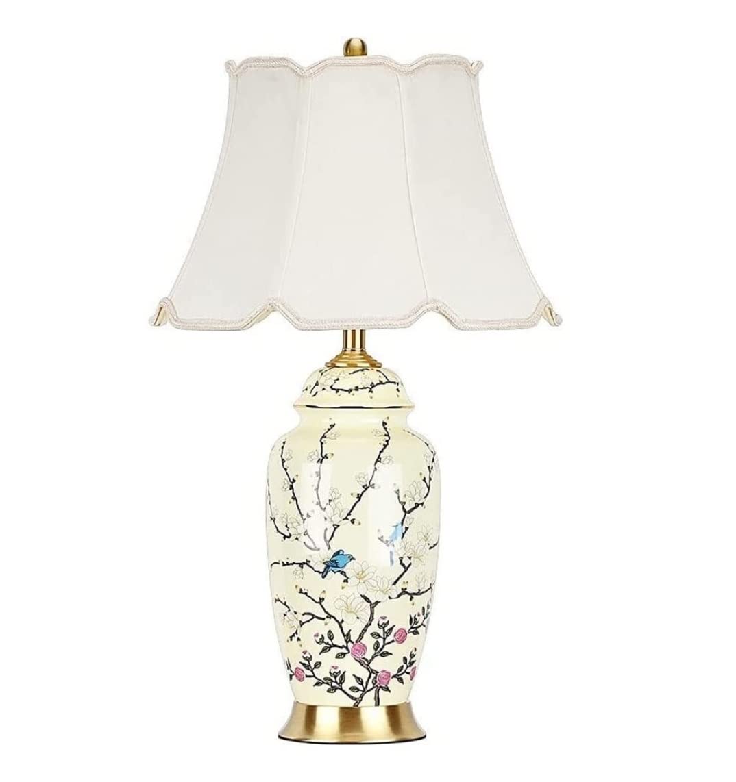 Lampada da Tavolo Comodino Lampada Da Tavolo In Ceramica Vaso Floreale Strutturato Paralume A Tamburo Per Camera Da Letto Soggiorno Home Office Reading Lampada da Comodino Retrò ( Color : A , Size : P
