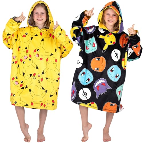 Pokémon - Couverture réversible à capuche surdimensionnée pour enfant - Super douce - Double face - Pikachu en polaire - Cadeau pour garçons - Taille...