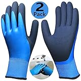 Waterproof Work Gloves 2 Pairs, Double Latex Coated Grip and Comfortable, Improved Dexterity for Outdoor Garden Watering Car Cleaning Multipurpose -2 Pack