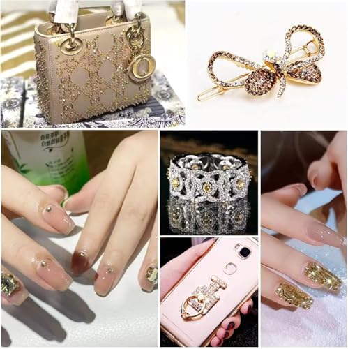 Image of Beadsland 4300pcs Flatback Rhinestones,Gold Rhinestone Nail Gems Round Crystal Rhinestones for Crafts,Mixed 6 Sizes with Picking Tweezers and Wax Pencil Kit, SS6-SS20,Golden Shadow