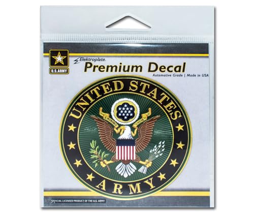 Image of Elektroplate US Army Crest Premium Embossed Car Decal 3.25 inch | Officially Licensed, Weatherproof Automotive Grade 3D Metallic Sticker for Water Bottle, Laptop & More; Made in the USA