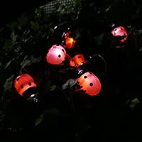 Vista 6 de Guirnalda de luces de hadas de mariquitas, 10 luces LED rojas de plástico de 5.5 pies, cable de cobre, funciona con pilas, las mejores luces