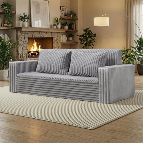Image of HABUTWAY Folding Sofa Bed, 2 in 1 Convertible Sleeper Chair with 2 Pillows, Portable Fold Out Chair Bed with Armrest, Comfy Floor Couch, Lazy Sofa for Living Room Bedroom Dorm Home Office, Light Grey