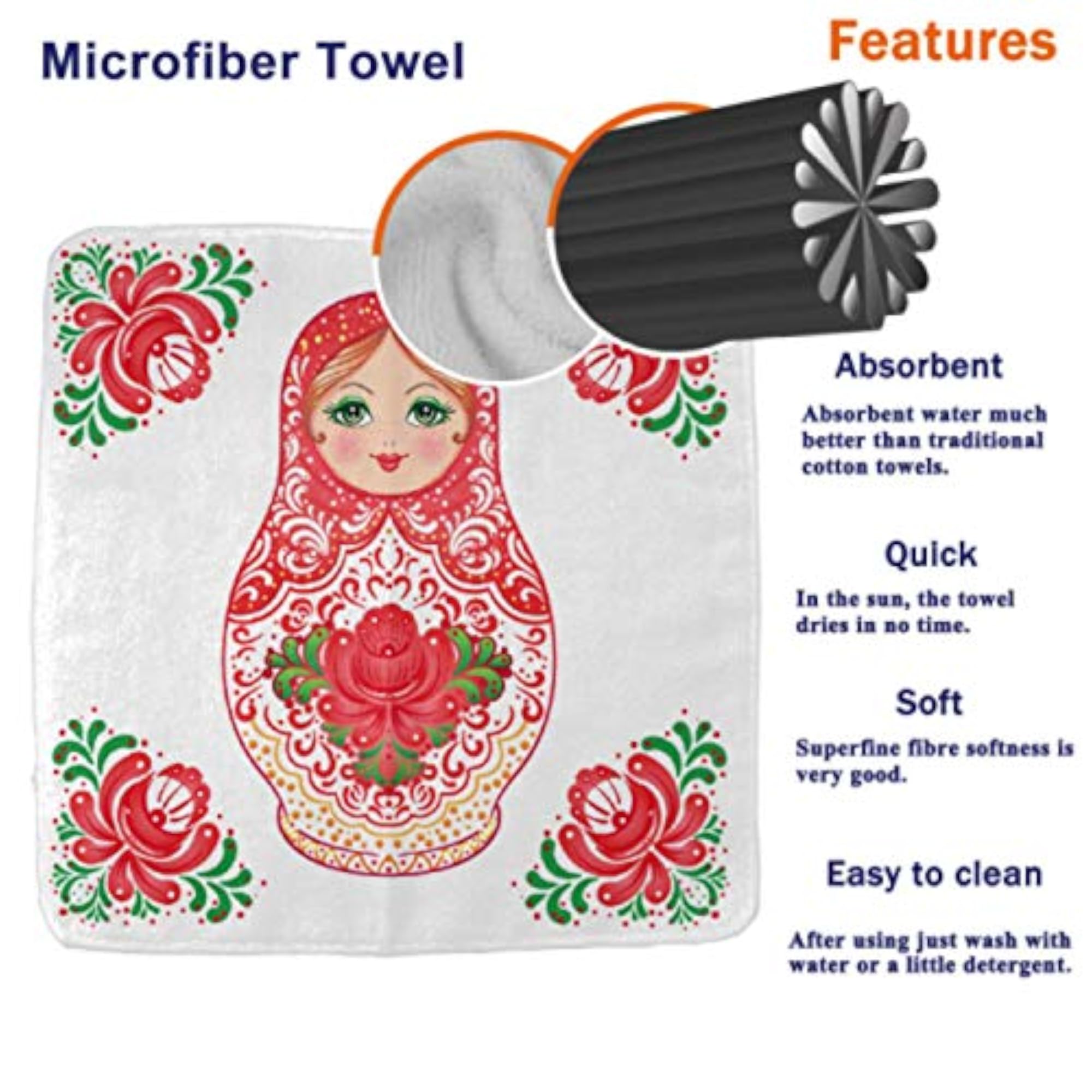 Red Cute Smile Cartoon Nesting Doll Soft Washcloths Set
